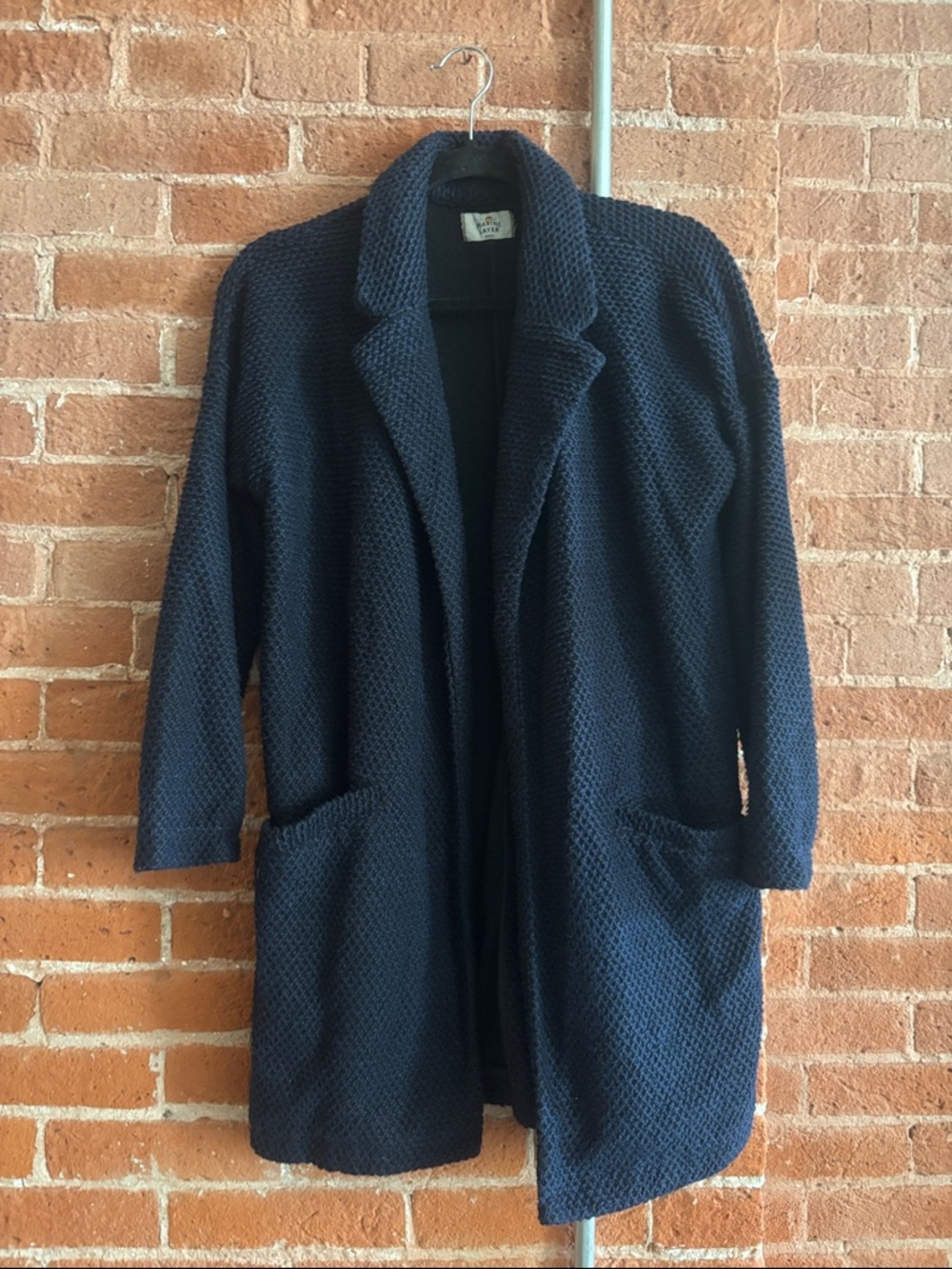 Marine Layer Birdseye Open Front Coatigan, Navy/Black - Picture 2 of 8